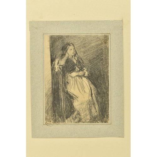 332 - CIRCLE OF WILLIAM HENRY HUNT (1790-1864) A STUDY OF A SEATED FEMALE FIGURE, unsigned, Henry Scipio R... 