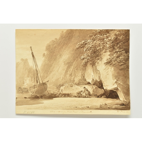 334 - WILLIAM PAYNE (CIRCA 1755-1830) 'VIEW UNDER THE WEST HAUL?, PLYMOUTH', fishermen tend to their nets ... 