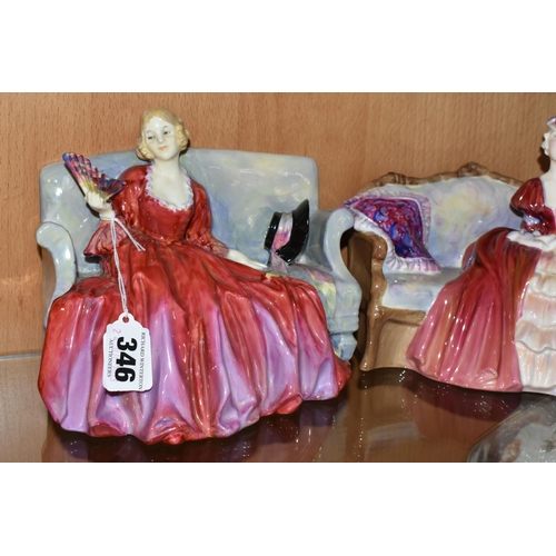 346 - TWO ROYAL DOULTON FIGURINES, each seated on a sofa, comprising Belle O' The Ball HN1997, and Sweet a... 