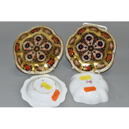 348 - FOUR ROYAL CROWN DERBY TRINKET DISHES, comprising two Imari pattern 1128 frilled edged trinket dishe... 