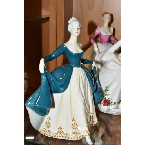 349 - FIVE ROYAL DOULTON FIGURINES, comprising Top O' the Hill HN1834 (hat possibly repainted?), Country R... 