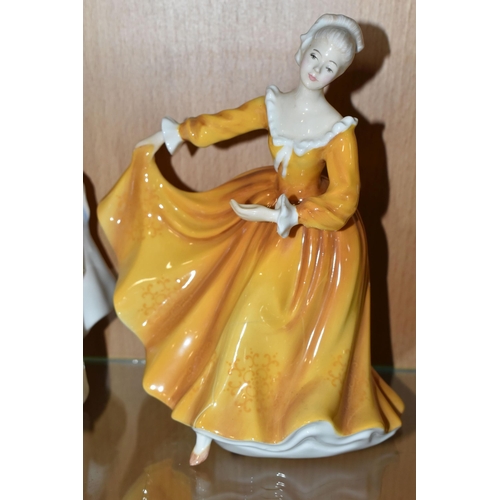 349 - FIVE ROYAL DOULTON FIGURINES, comprising Top O' the Hill HN1834 (hat possibly repainted?), Country R... 