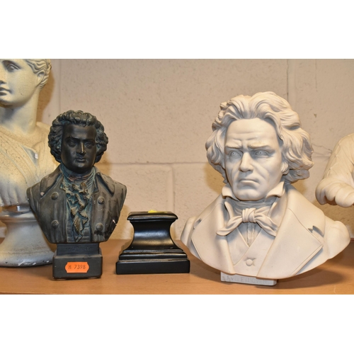 359 - FOUR BUSTS, comprising a composite marble bust of 'Clytie' height 32cm, Beethoven with a black compo... 