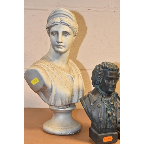 359 - FOUR BUSTS, comprising a composite marble bust of 'Clytie' height 32cm, Beethoven with a black compo... 