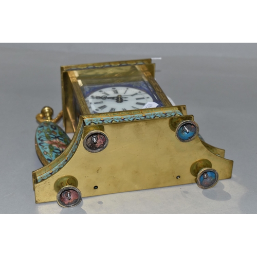 382 - A MID 20TH CENTURY CHINESE CLOISONNE MANTEL CLOCK, the rectangular case with scrolled surmount, dome... 