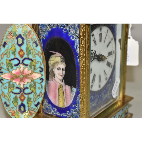 382 - A MID 20TH CENTURY CHINESE CLOISONNE MANTEL CLOCK, the rectangular case with scrolled surmount, dome... 