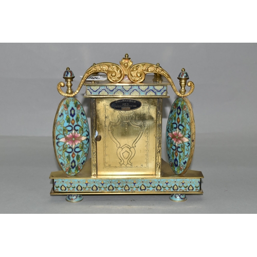 382 - A MID 20TH CENTURY CHINESE CLOISONNE MANTEL CLOCK, the rectangular case with scrolled surmount, dome... 