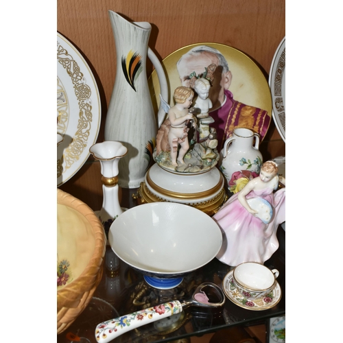 390 - A GROUP OF CERAMICS AND MISCELLANEOUS ITEMS, to include a Royal Worcester blush ivory twin handled b... 