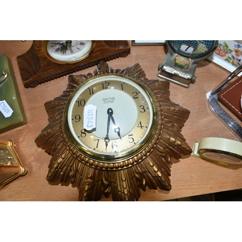 391 - A COLLECTION OF SMALL CLOCKS, to include a miniature glass cased carriage clock with visible movemen... 