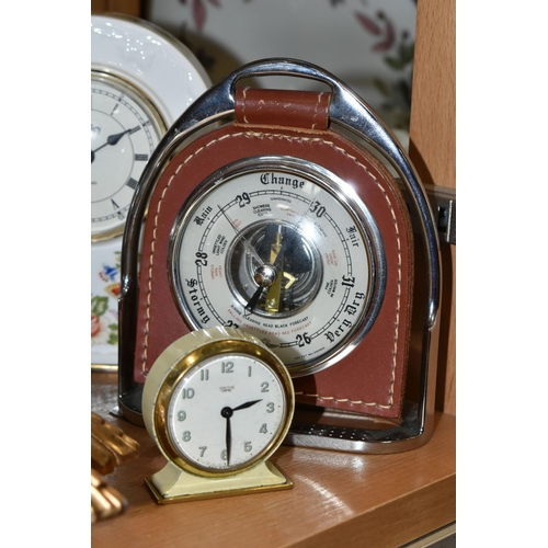 391 - A COLLECTION OF SMALL CLOCKS, to include a miniature glass cased carriage clock with visible movemen... 