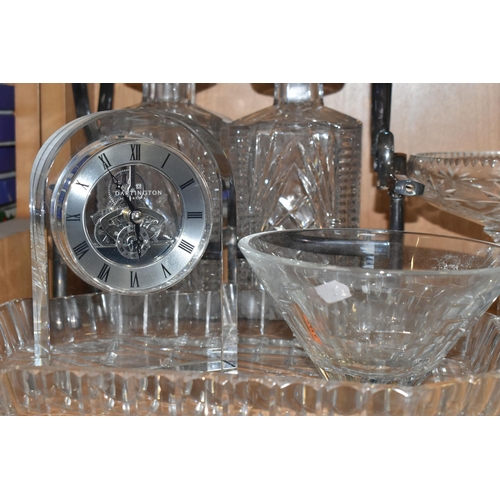 392 - A GROUP OF GLASSWARE, to include a Dartington Crystal mantel clock, height 14.5cm, a Jasper Conran f... 