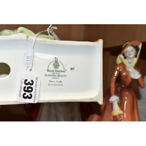 393 - FIVE ROYAL DOULTON FIGURINES, comprising Annabel HN3273, Sweet Seventeen HN2734, Sleeping Beauty HN3... 