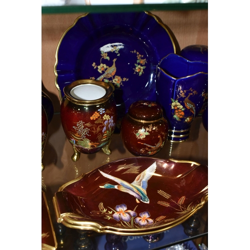 395 - A COLLECTION OF CARLTON WARE, comprising six pieces of Peacock and Blossoms pattern including vases,... 