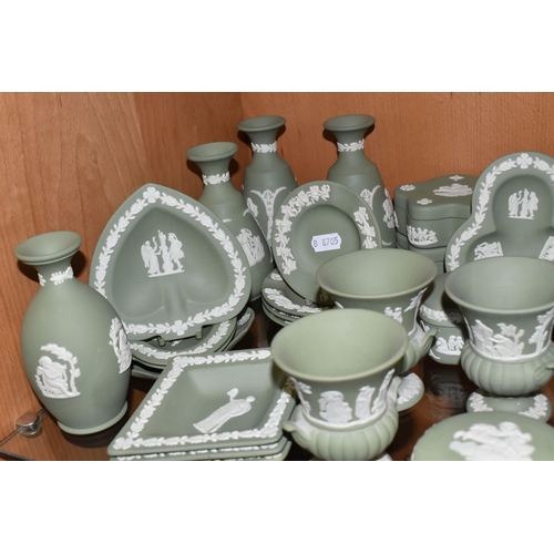 401 - A QUANTITY OF WEDGWOOD JASPERWARES, approximately fifty five pieces, mainly in sage green and pale b... 