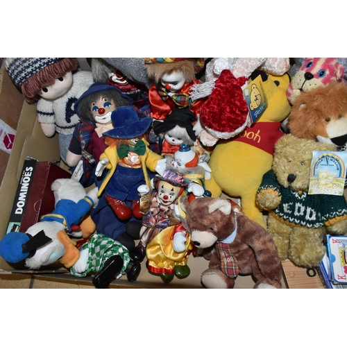 403 - THREE BOXES OF TOYS AND GAMES, to include eleven jigsaw puzzles, games including Master Mind, Scrabb... 