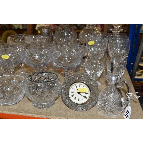 407 - A GROUP OF CUT CRYSTAL AND GLASSWARE, comprising six Edinburgh Crystal wine glasses, six tumblers, a... 