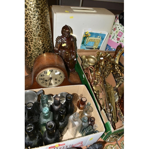 415 - FOUR BOXES OF MISCELLANEOUS SUNDRIES, to include a 1960's Singer sewing machine 700/720 with instruc... 