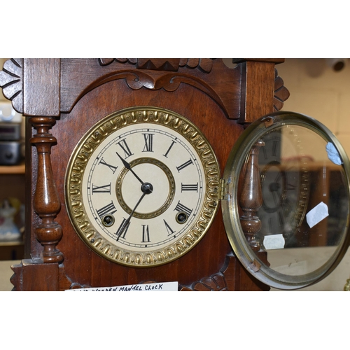 418 - TWO LATE 19TH /EARLY 20TH CENTURY MANTEL CLOCKS, comprising a walnut cased American Ansonia example ... 