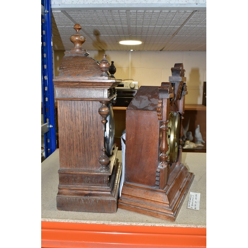 418 - TWO LATE 19TH /EARLY 20TH CENTURY MANTEL CLOCKS, comprising a walnut cased American Ansonia example ... 