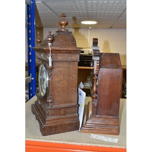 418 - TWO LATE 19TH /EARLY 20TH CENTURY MANTEL CLOCKS, comprising a walnut cased American Ansonia example ... 