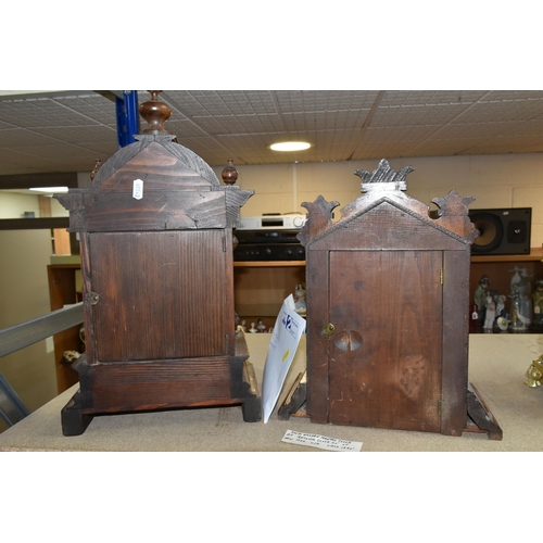 418 - TWO LATE 19TH /EARLY 20TH CENTURY MANTEL CLOCKS, comprising a walnut cased American Ansonia example ... 