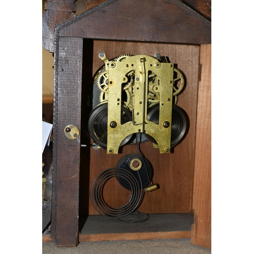 418 - TWO LATE 19TH /EARLY 20TH CENTURY MANTEL CLOCKS, comprising a walnut cased American Ansonia example ... 