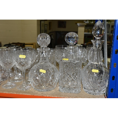 420 - A COLLECTION OF CUT CRYSTAL, all of a similar pattern comprising a set of six white wine glasses, si... 