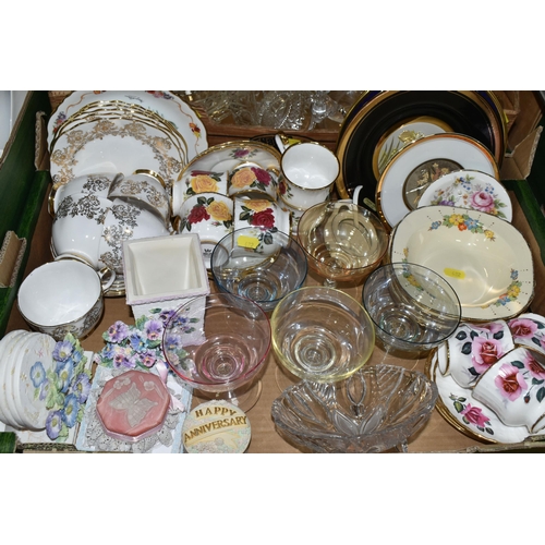 422 - THREE BOXES OF GLASSWARE AND CERAMICS, to include a T.G green Cornish kitchenware measuring jug, a T... 