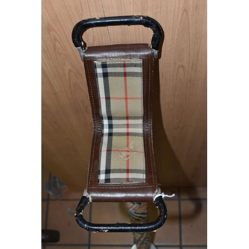 424 - A BURBERRY SHOOTING STICK, in traditional Burberry check fabric and brown leather seat, length 1m (1... 