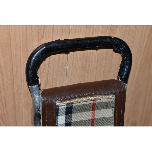 424 - A BURBERRY SHOOTING STICK, in traditional Burberry check fabric and brown leather seat, length 1m (1... 