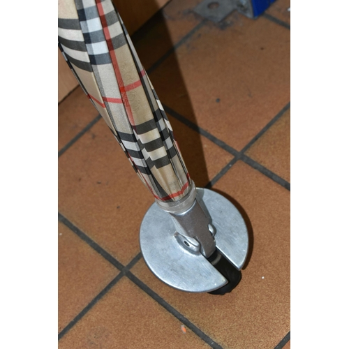 424 - A BURBERRY SHOOTING STICK, in traditional Burberry check fabric and brown leather seat, length 1m (1... 