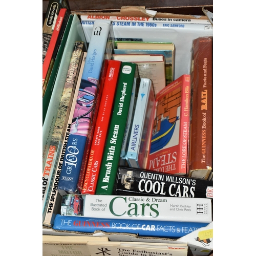 427 - THREE BOXES OF ASSORTED BOOKS, to include over sixty hardback books, topics include golf, steam trai... 