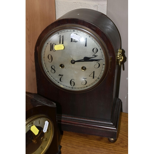 THREE MANTEL CLOCKS comprising a Bakelite Enfield 1920 s art deco