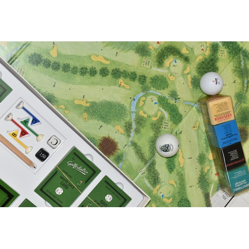 434 - THE GOLFERHOLICS BOARD GAME AND BOXED GOLF BALLS, to include a vintage pack of 'The Masters'  joke g... 