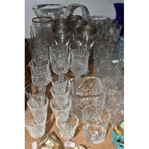 454 - A QUANTITY OF GLASSWARE, to include a pair of Thomas Webb tumblers, five Italian 'Linea Deg' wine gl... 