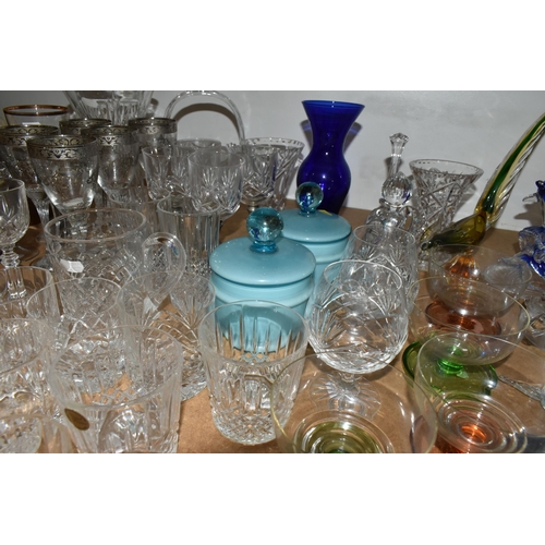 454 - A QUANTITY OF GLASSWARE, to include a pair of Thomas Webb tumblers, five Italian 'Linea Deg' wine gl... 