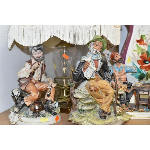 458 - A GROUP OF CAPODIMONTE FIGURES, TABLE LAMPS AND DECORATIVE HOMEWARES, to include six Capodimonte fig... 