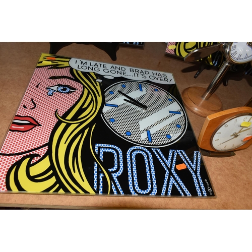 468 - THREE NEXT POP ART GLASS WALL CLOCKS, Nextime 'See You' design, size 43cm x 43cm battery operated, t... 