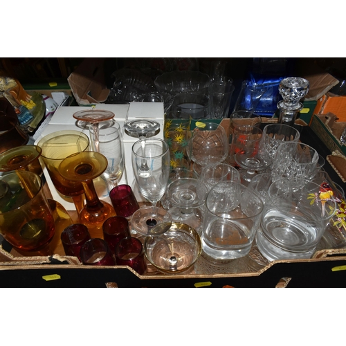 469 - FOUR BOXES OF GLASSWARE, to include a Polish Krosno whisky glass with an opaque golf ball design in ... 