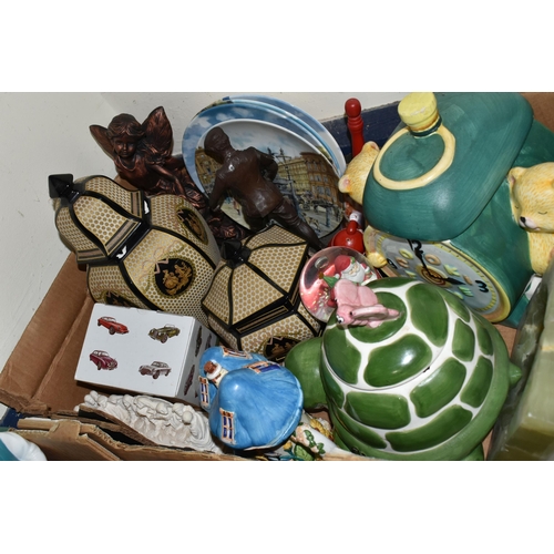 470 - FOUR BOXES OF ORNAMENTS AND COLLECTOR'S PLATES, to include assorted figurines, wall plaques, Buddha ... 