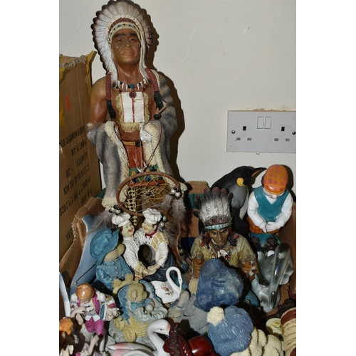 470 - FOUR BOXES OF ORNAMENTS AND COLLECTOR'S PLATES, to include assorted figurines, wall plaques, Buddha ... 