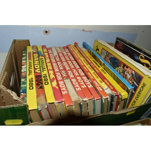 473 - TWO BOXES OF ANNUALS AND MISCELLANEOUS SUNDRIES, to include a collection of Wolves football programm... 