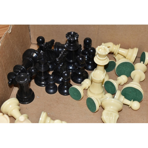 476 - SIX SETS OF CHESS, comprising an Estrella wooden case of 'Classic Games', a small table top chess bo... 