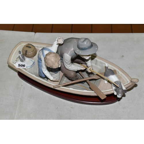 506 - LLADRO 'FISHING WITH GRAMPS' Figure Group No 5215, 38cm long, plus base, issued 1984 (1) (Condition ... 