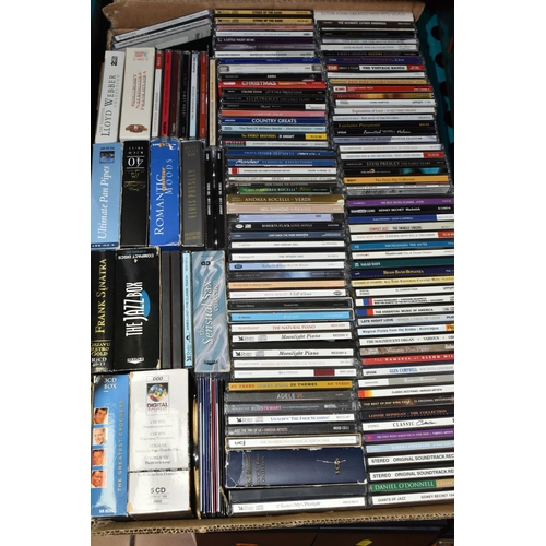 517 - FOUR BOXES, TWO CD RACKS AND ONE CASE, containing a large collection of (several hundred) CD's, Cass... 