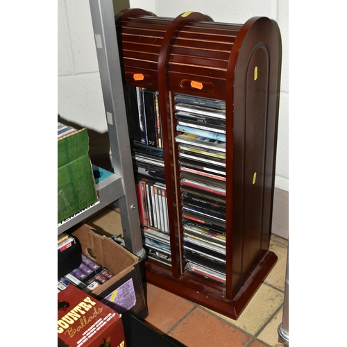 517 - FOUR BOXES, TWO CD RACKS AND ONE CASE, containing a large collection of (several hundred) CD's, Cass... 