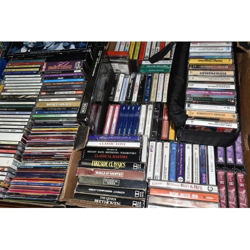 517 - FOUR BOXES, TWO CD RACKS AND ONE CASE, containing a large collection of (several hundred) CD's, Cass... 