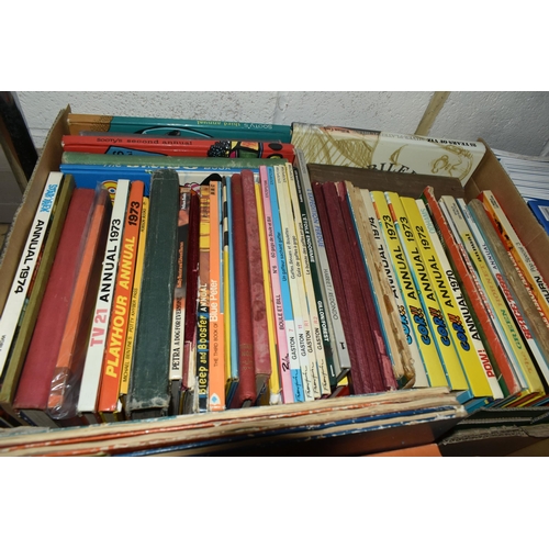 487 - FOUR BOXES OF BOOKS & MAGAZINES containing approximately ninety-five book titles in hardback and pap... 