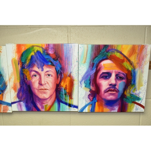 497 - BOB GOLDSBOROUGH (BRITISH CONTEMPORARY) THE BEATLES, four signed limited edition box canvas prints, ... 