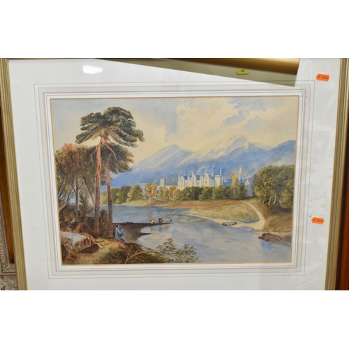 498 - DECORATIVE PAINTINGS AND PRINTS ETC, to include an indistinctly signed watercolour depicting a river... 